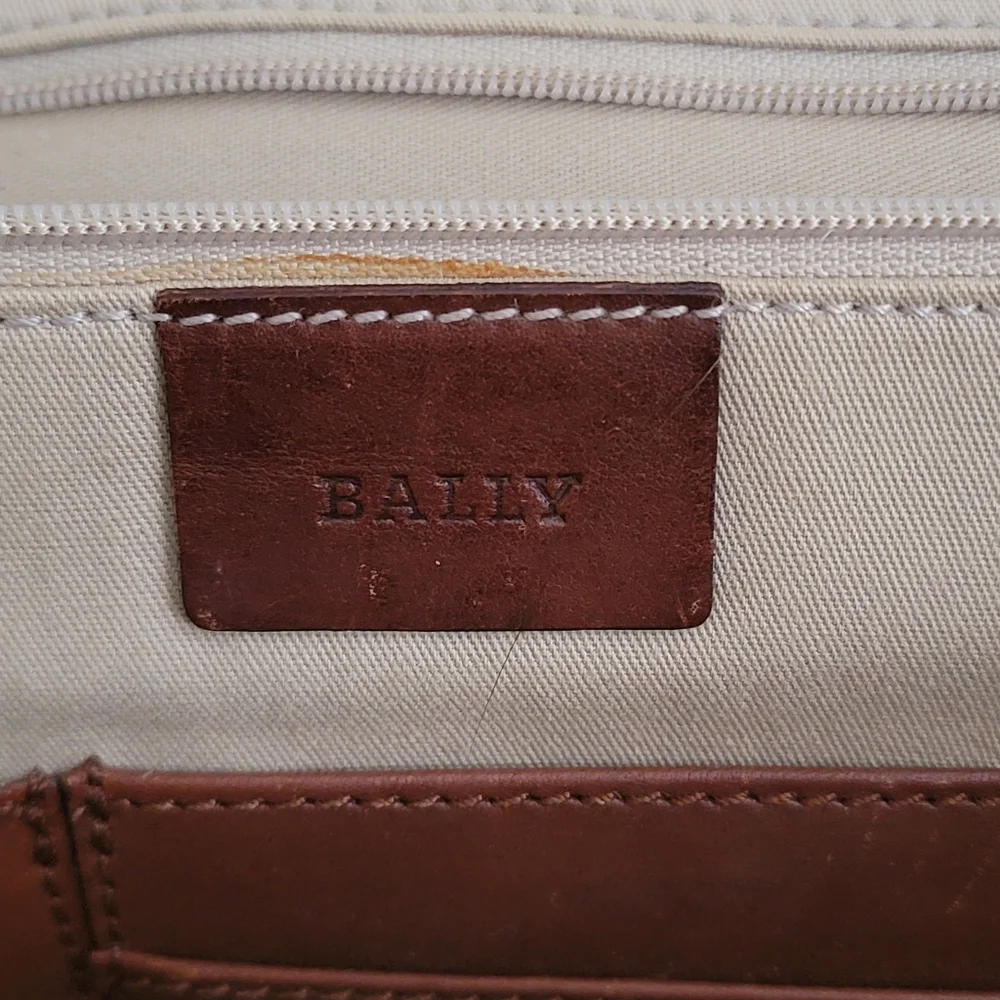 Vintage Bally Laptop Soft Briefcase Beige Nylon Brown Leather Messenger Bag